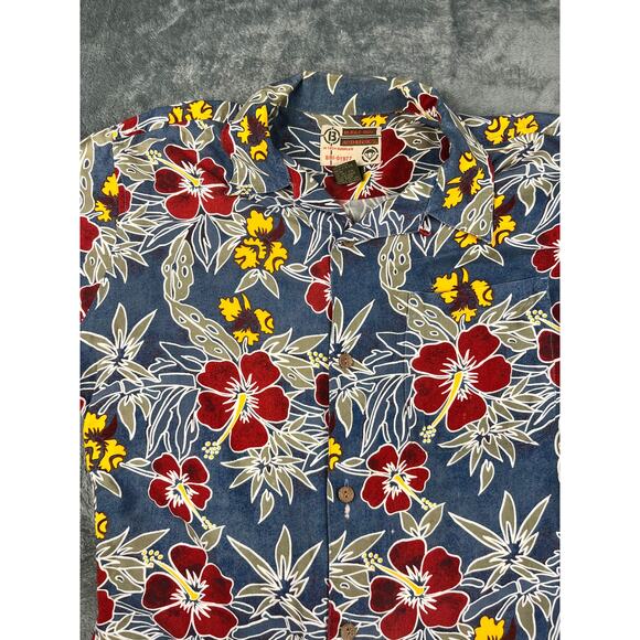 Bugle Boy Authentics Men’s Large Blue Red Floral Short Sleeve Shirt Excellent - Picture 4 of 9